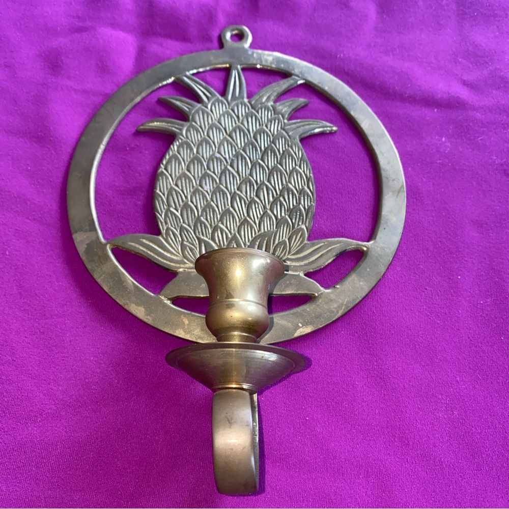 Pineapple Brass Liards LTD wallhanging candle holder Vintage INDIA 10oz